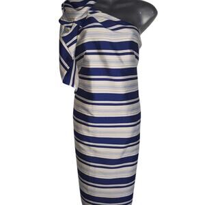 NWT Sz 4 Banana Republic One Shoulder Cascade Bow Striped Dress